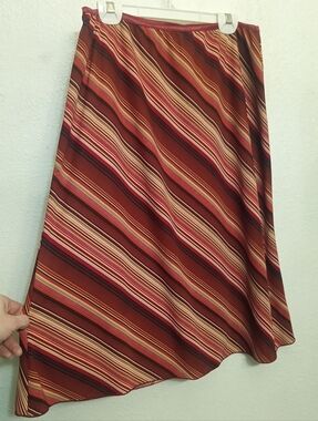 Wrapper Brand Y2K Asymmetrical Striped Midi Skirt - Boho Earth Tones - Size L